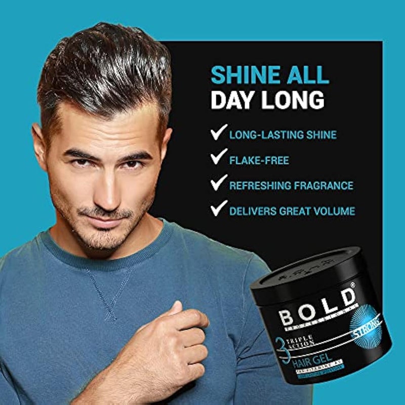 Bold Professional Triple Action Strong Hair Gel - Pro Vitamin B5 - Long-Lasting Shine - Strong - 250 Ml - Image 2