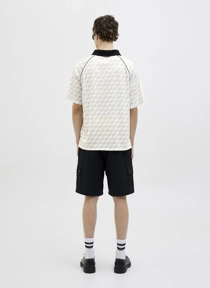JACK & JONES Jcoretreat Aop Mesh Open Collar Polo Shirt