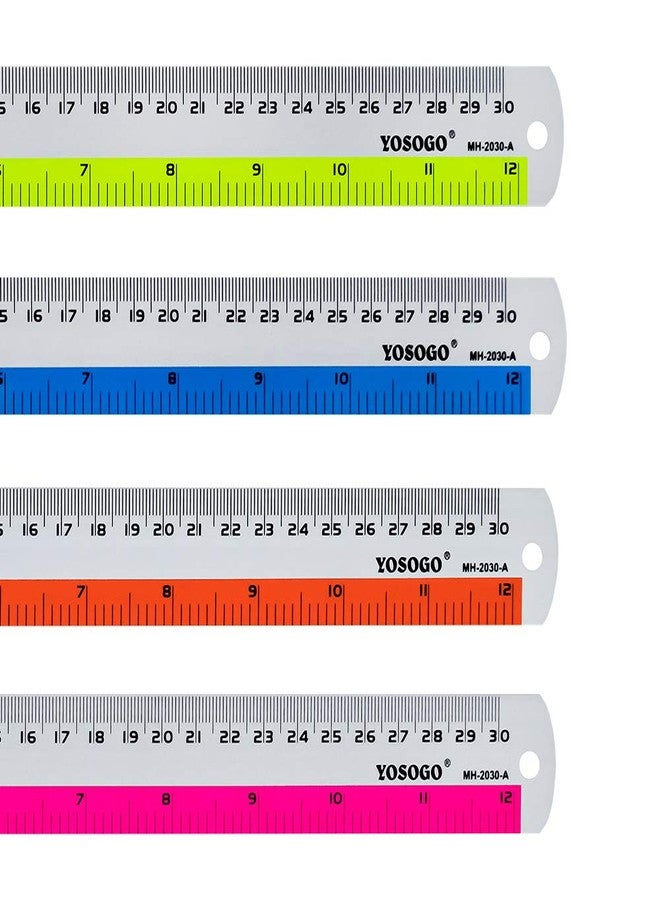 Yosogo 12 Inch / 30 cm Assorted Color Aluminum Ruler in Inch and CM Scale with Hanging Hole | Pack of 6 - Image 1