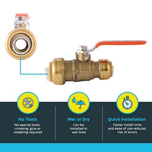 SharkBite 1 x 3/4 in PTC Reducing Ball Valve, Push-to-Connect Brass Water Shut-Off Plumbing Fitting, 22993LF - Image 3