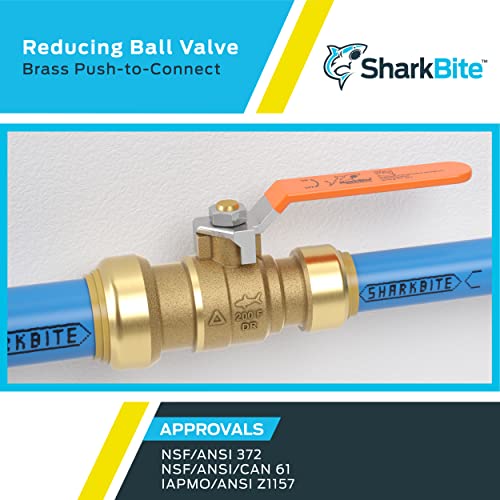 SharkBite 1 x 3/4 in PTC Reducing Ball Valve, Push-to-Connect Brass Water Shut-Off Plumbing Fitting, 22993LF - Image 5