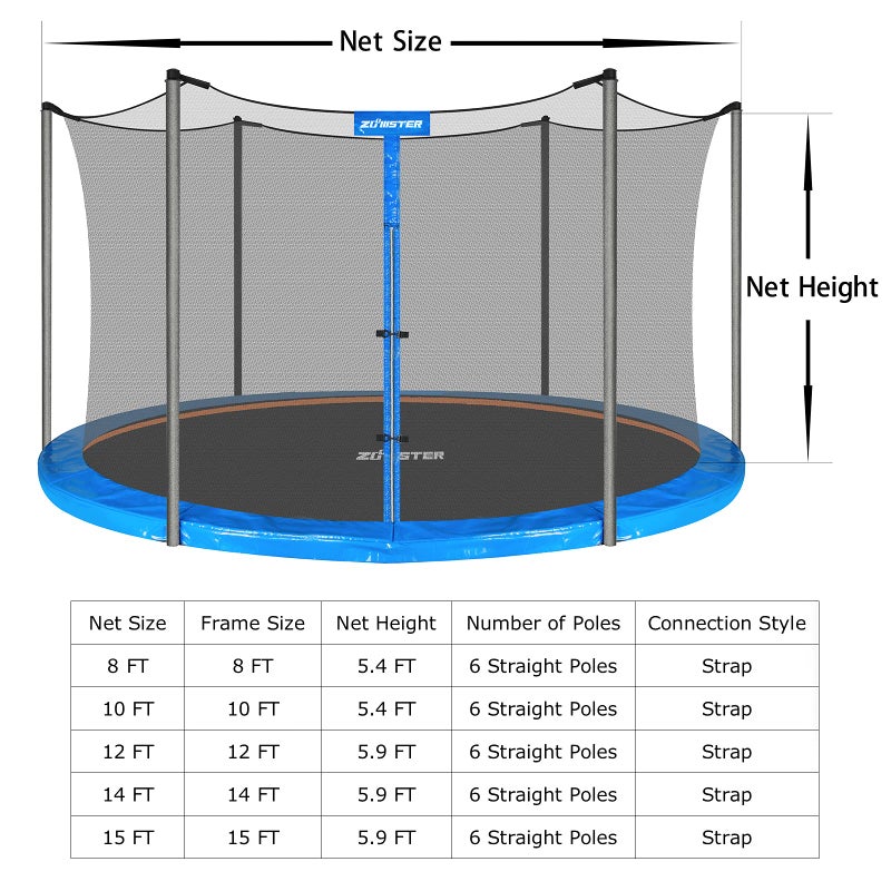 Zoomster 12 FT Trampoline Replacement Safety Enclosure Net for 6 Straight Poles Round Frame Trampolines, Breathable and Weather-Resistant with Adjustable Straps(NET ONLY) - Image 2