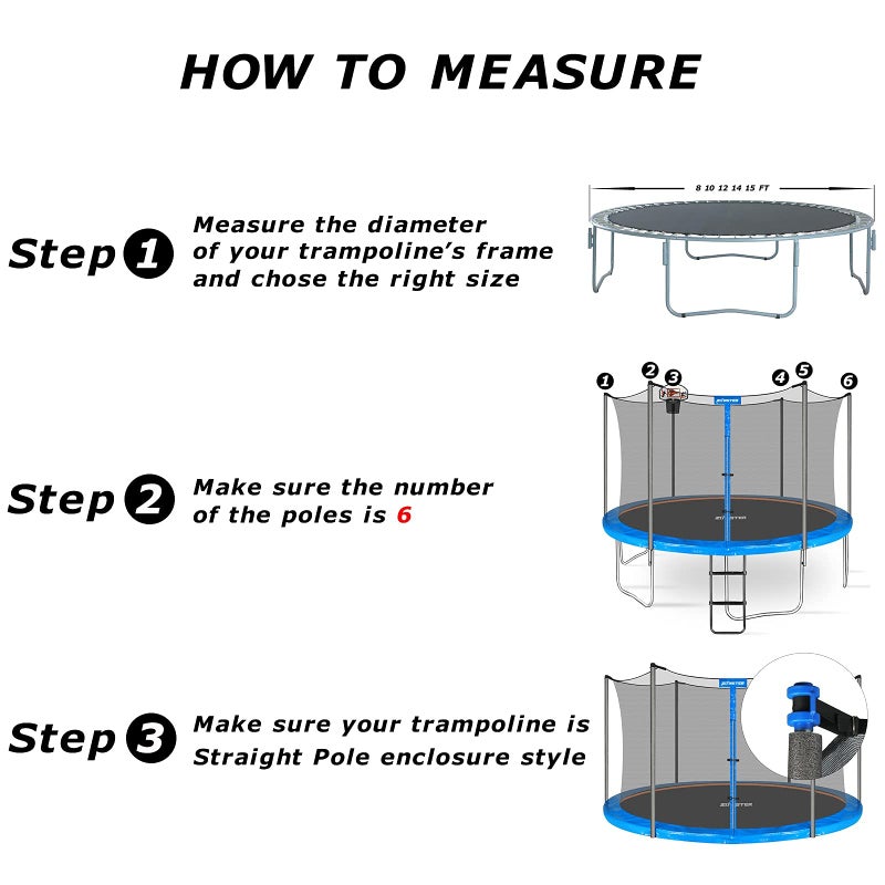Zoomster 12 FT Trampoline Replacement Safety Enclosure Net for 6 Straight Poles Round Frame Trampolines, Breathable and Weather-Resistant with Adjustable Straps(NET ONLY) - Image 4