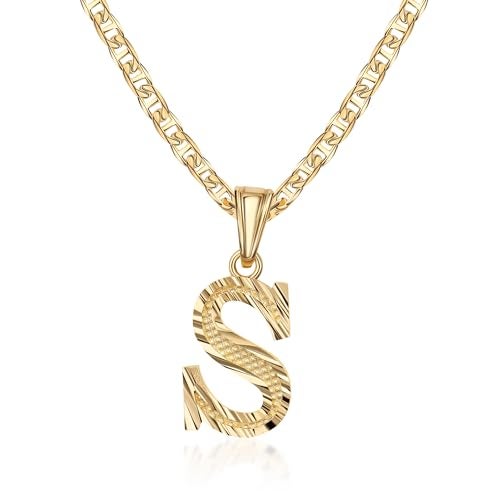 Barzel 18K Gold Plated Initial Necklace with Diamond Cut Initial,18" Chain with 2" Extension, Waterproof, High Polish Finish, Made in Brazil (S) - Image 1