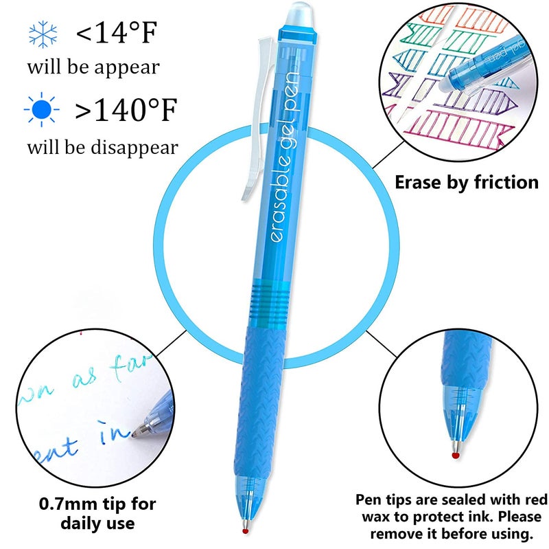 Vanstek 18 Colors Retractable Erasable Gel Pens Clicker, Fine Point(0.7), Make Mistakes Disappear, Premium Comfort Grip for Drawing Writing Planner and Crossword Puzzles - Image 3