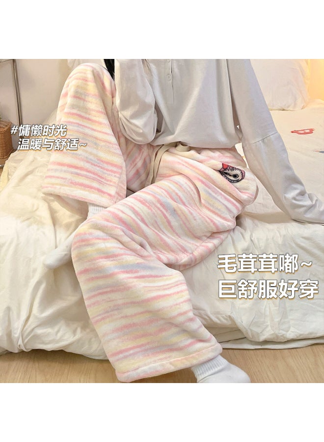 Coral Fleece Outerwear Pee Pants Flannel Pajama Pants Women  Autumn And Winter New Long Pants With Fleece Thickened Home Wear