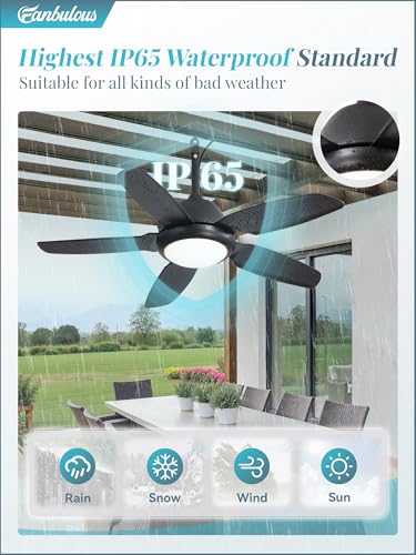 Fanbulous 42 Inch Waterproof Outdoor Ceiling Fan with Lights and Remote,IP65 Hanging Gazebo Fan with 3CCT 6-Speed DC Motor,Black Wet Rated Plug in Ceiling Fan with Cord for Patios Porch Pergola - Image 3