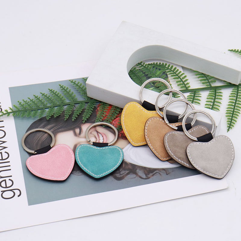 Heat Sublimation Color Pu Leather Double-Sided Blank Consumables Heat Transfer Heart-Shaped Litchi Pattern Keychain Source Manufacturers - Image 3