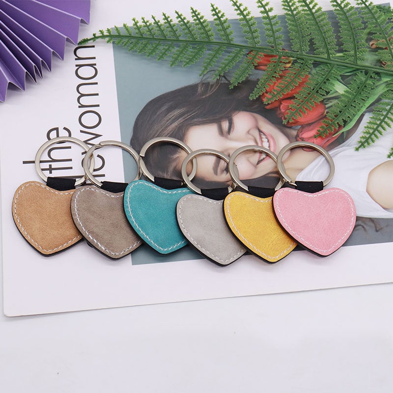 Heat Sublimation Color Pu Leather Double-Sided Blank Consumables Heat Transfer Heart-Shaped Litchi Pattern Keychain Source Manufacturers - Image 5