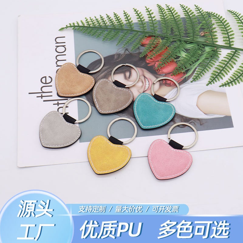 Heat Sublimation Color Pu Leather Double-Sided Blank Consumables Heat Transfer Heart-Shaped Litchi Pattern Keychain Source Manufacturers - Image 2