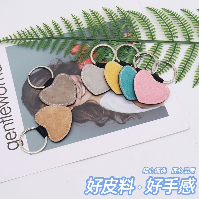 Heat Sublimation Color Pu Leather Double-Sided Blank Consumables Heat Transfer Heart-Shaped Litchi Pattern Keychain Source Manufacturers - Image 4