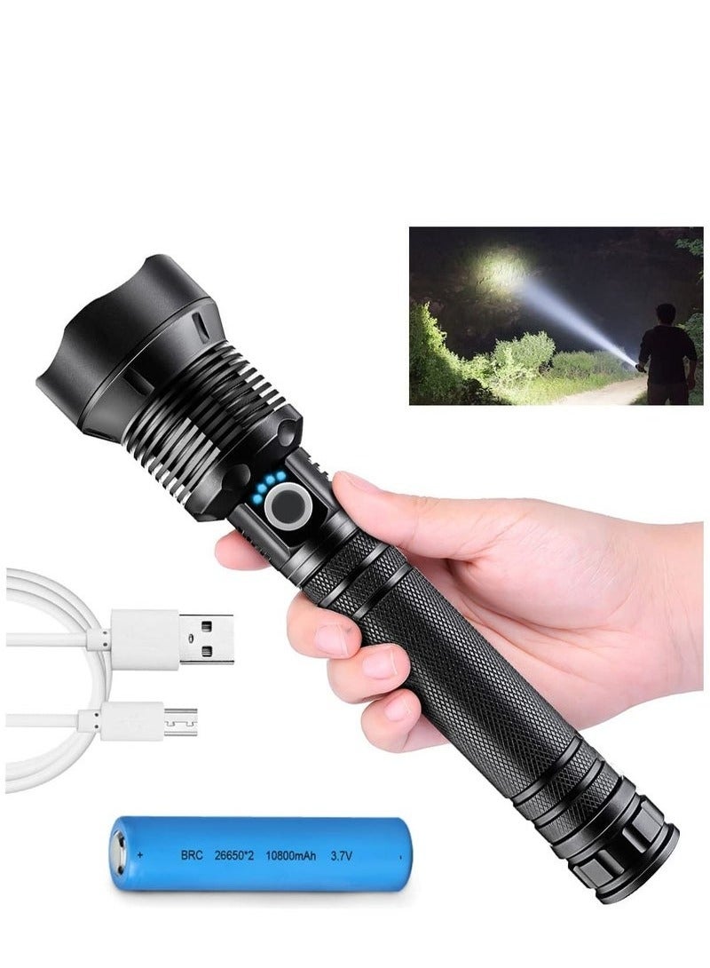 Super Bright Rechargeable LED Flashlights, 90000 Lumens XHP70.2 Tactical Flashlight, 10000mAh Parallel Battery, ZoomableIPX5 Waterproof - Image 1