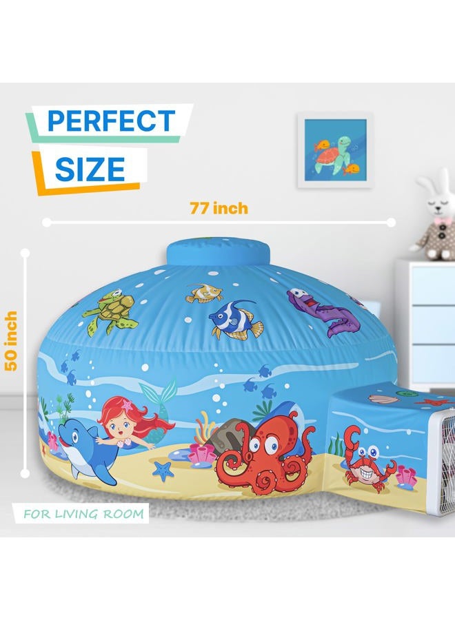 Skywin Air Tent for Kids (77” x 50”) Builds in 30 Sec, Toddler Tents Indoor for Imaginative Play, Spacious Kids Forts Indoor Playhouse for Boys & Girls Ages 3-14 (Fan Not Incl) (Ocean Bubble) - Image 2