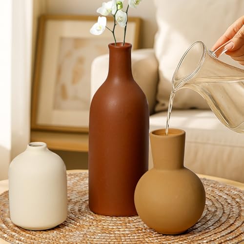 Nucookery Ceramic Vase, Flower Vases Set of 3 Living Room Decor, Farmhouse Decor, Decorative Vase for Home Coffee Table, Book Shelf, Kitchen, Bedroom Centerpiece Table Decorations - Image 4