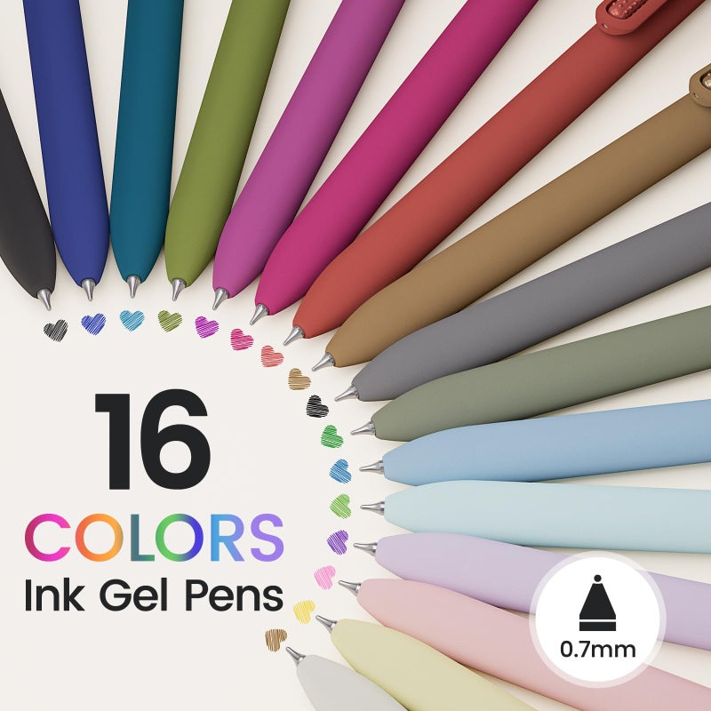 JIMMIDDA Colorful Gel Pens - 16 Pcs Colored Ink Pens Coloring | 0.7MM Smooth Writing Medium Point - Quick Drying Retractable Colored Pen for Journaling Note Taking (Vintage + Morandi - 16Pcs - Image 2