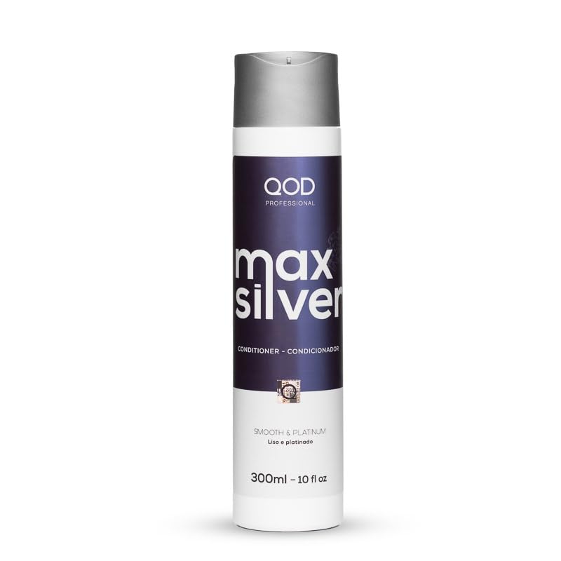 QoD MAX SILVER CONDITIONER 300ML10fl ozFOR BLONDE STREAKED OR GRAY HAIRWITH VIOLET PIGMENTSPROLONG THE SMOOTH EFFECT OF HAIR TREATED WITH HAIR STRAIGHTENING TREATMENT