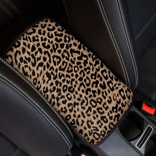 Dreaweet Brown Leopard Print Center Console Armrest Cover for Car Wild Cheetah Print Armrest Cushion Cover Pad Auto Car Accessories Universal Fit for Sedan Truck SUV Soft Car Armrest Cover - Image 1