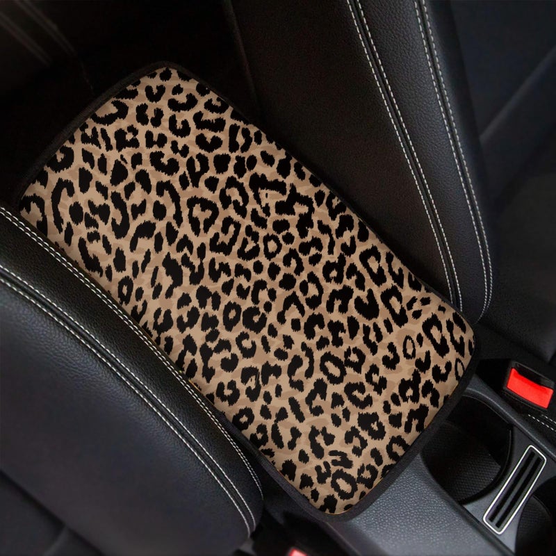 Dreaweet Brown Leopard Print Center Console Armrest Cover for Car Wild Cheetah Print Armrest Cushion Cover Pad Auto Car Accessories Universal Fit for Sedan Truck SUV Soft Car Armrest Cover - Image 3