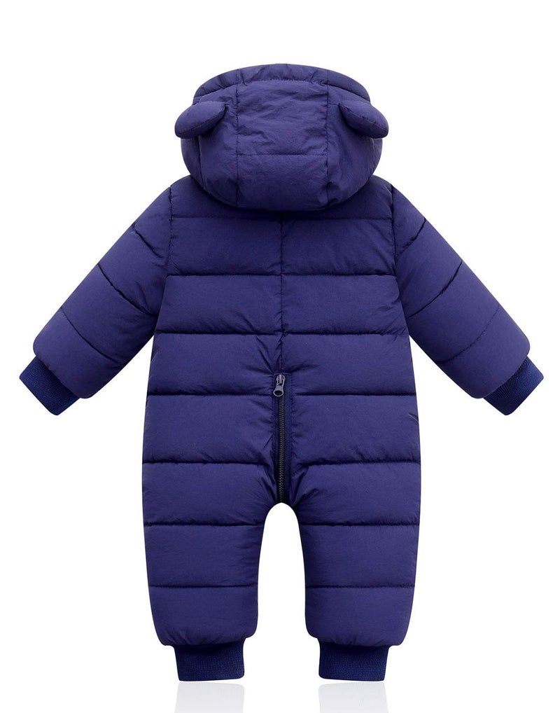 Happy Cherry Newborn Baby Girls Cartoon Snowsuit Warm Hooded Romper Jumpsuit Long Sleeve Puffer Jacket Down Coat for Toddler 0-6 Months Dark Blue - Image 3