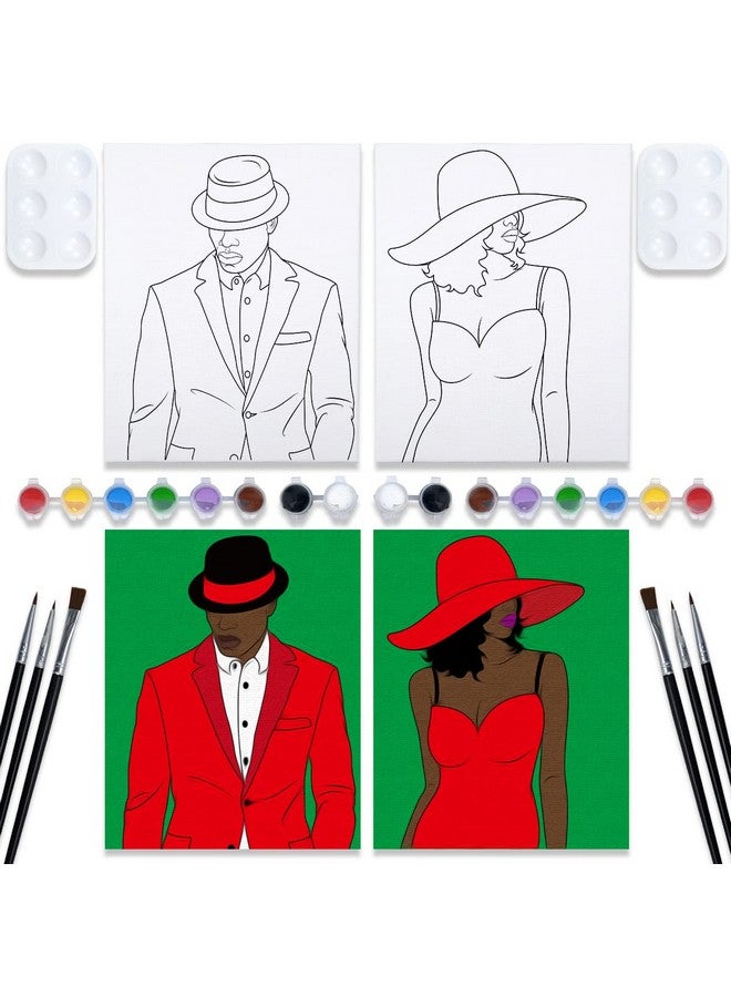 VOCHIC Couples Paint Party Kits Pre Drawn Canvas for Adults for Paint and Sip Date Night Games for Couples Painting kit 8x10 Elegant Ladies Gentlemen (2 Pack) - Image 1
