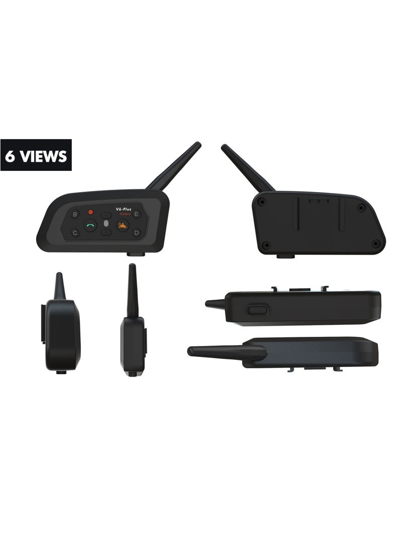 Generic - V6 Plus Motorcycle Helmet Bluetooth Headset Intercom 1200M Interphone Communicator Waterproof 6 Riders (2 Pcs) - Image 1