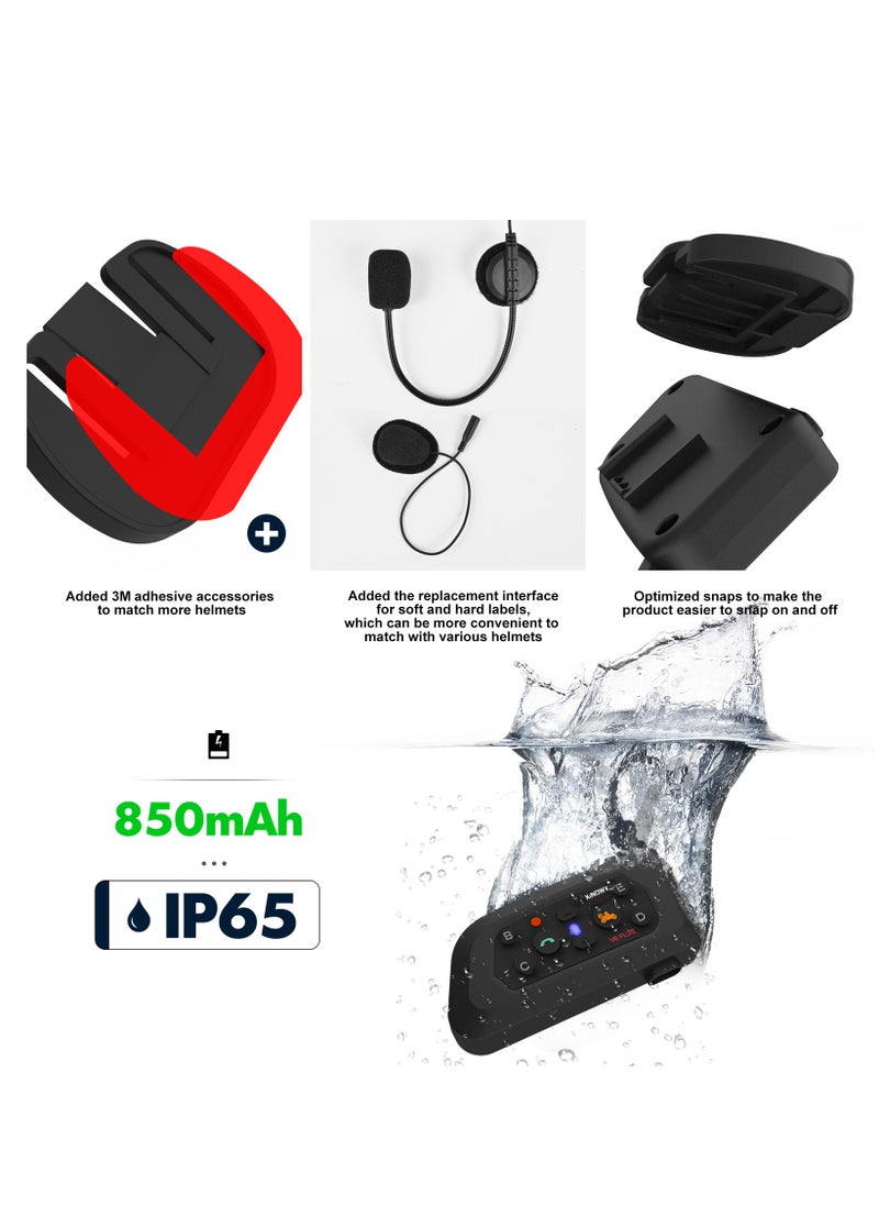Generic - V6 Plus Motorcycle Helmet Bluetooth Headset Intercom 1200M Interphone Communicator Waterproof 6 Riders (2 Pcs) - Image 1