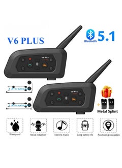Generic V6 Plus Motorcycle Helmet Bluetooth Headset Intercom 1200M Interphone Communicator Waterproof 6 Riders (2 Pcs)  - Image 2