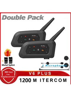 Generic V6 Plus Motorcycle Helmet Bluetooth Headset Intercom 1200M Interphone Communicator Waterproof 6 Riders (2 Pcs)  - Image 1