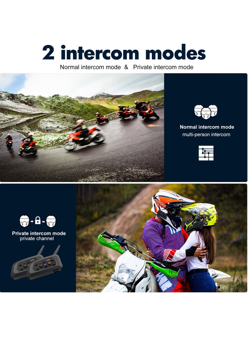 Generic - V6 Plus Motorcycle Helmet Bluetooth Headset Intercom 1200M Interphone Communicator Waterproof 6 Riders (2 Pcs) - Image 1