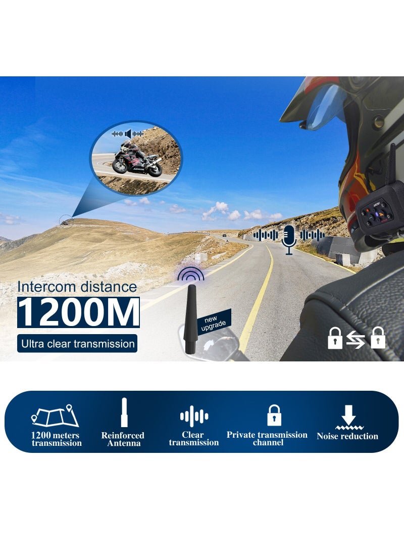 Generic - V6 Plus Motorcycle Helmet Bluetooth Headset Intercom 1200M Interphone Communicator Waterproof 6 Riders (2 Pcs) - Image 1