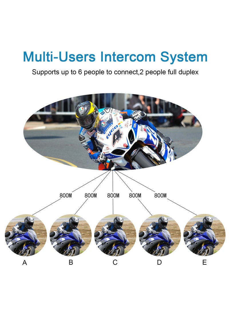 Generic - V6 Plus Motorcycle Helmet Bluetooth Headset Intercom 1200M Interphone Communicator Waterproof 6 Riders (2 Pcs) - Image 1