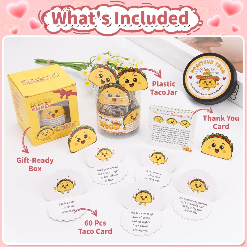 Pincute 60 Positive Taco Affirmation Jar - Valentines Gift For Him Her Boyfriend Girlfriend Couples Wife Husband  Self Care Galentines Gift For Women  Birthday Gifts For Teen Girl Trendy Stuff  Coworker Teacher Gifts - Image 2