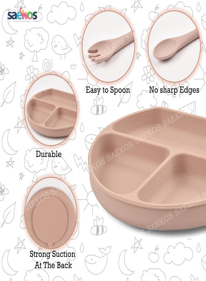 SAEKOS Silicone Baby Feeding Set with Suction Plate, Spoon & Fork | BPA Free, Food Grade, Microwave Safe | Toddler Self Feeding Tableware for Kids 6 Months+ - Image 3