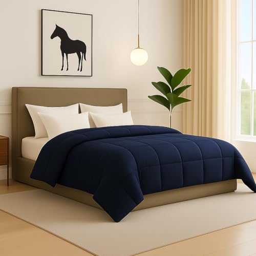 ARLinen Comforter Microfibre Winter Heavy Quilt, Rajai Single Bed 400 GSM Comforter Blanket, Super Soft Heavy Single Bed Blanket for Winter Quilt, Duvet for All Season, Navy Blue Solid| TC - 400 - Image 1