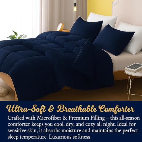 ARLinen Comforter Microfibre Winter Heavy Quilt, Rajai Single Bed 400 GSM Comforter Blanket, Super Soft Heavy Single Bed Blanket for Winter Quilt, Duvet for All Season, Navy Blue Solid| TC - 400 - Image 3