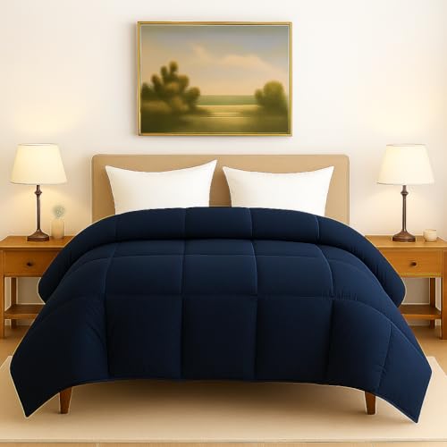 ARLinen Comforter Microfibre Winter Heavy Quilt, Rajai Single Bed 400 GSM Comforter Blanket, Super Soft Heavy Single Bed Blanket for Winter Quilt, Duvet for All Season, Navy Blue Solid| TC - 400 - Image 2