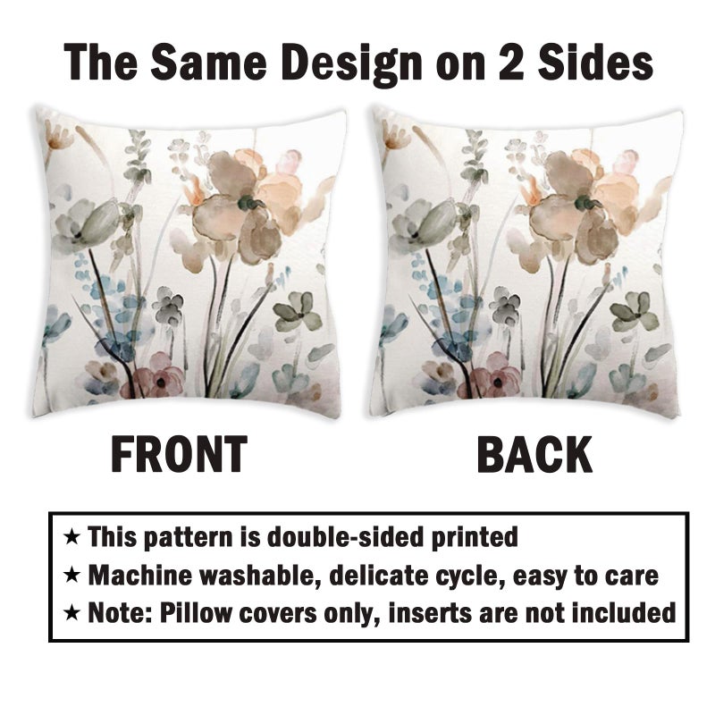 Dixutzi Floral Pillow Covers 20X20  Watercolor Teal Brown Cream Grey Flower Pillow Cushion Cases  Abstract Modern Decorative Throw Pillows For Sofa Couch Living Room Bedroom Car  Set Of 2 - Image 4