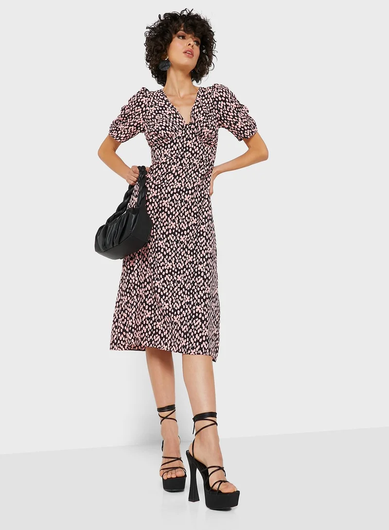 TOPSHOP Tie Detail Printed Dress