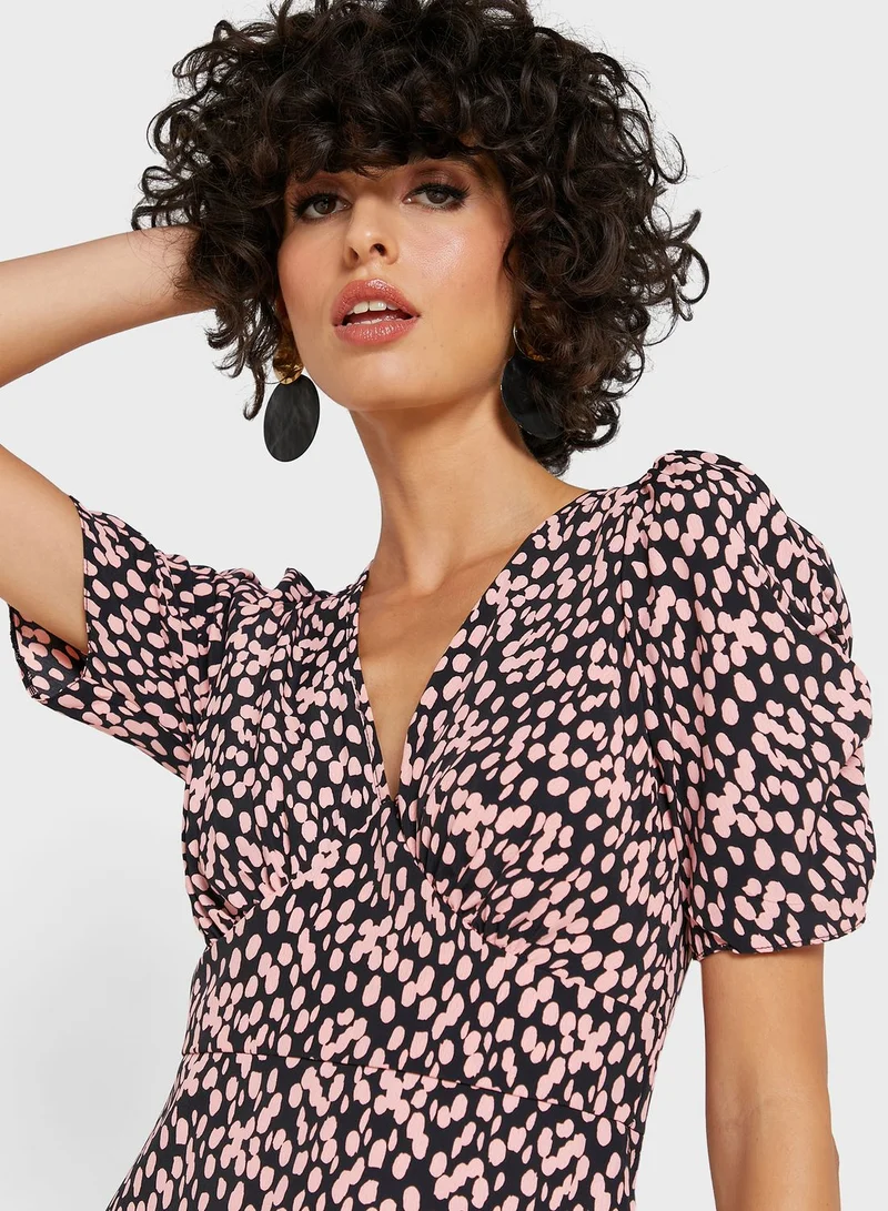 TOPSHOP Tie Detail Printed Dress
