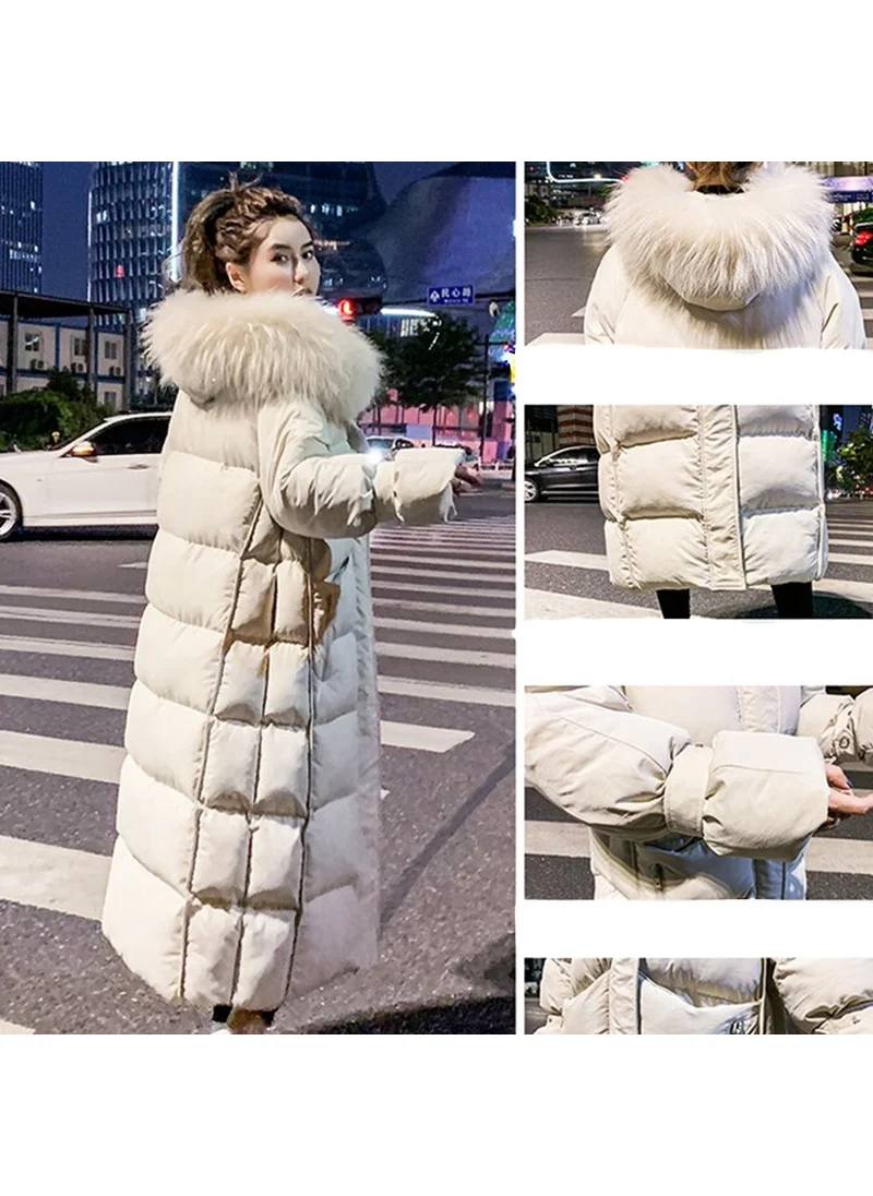 Barbora Knee Length Fur Detailed Puffer Coat BT293BLACK