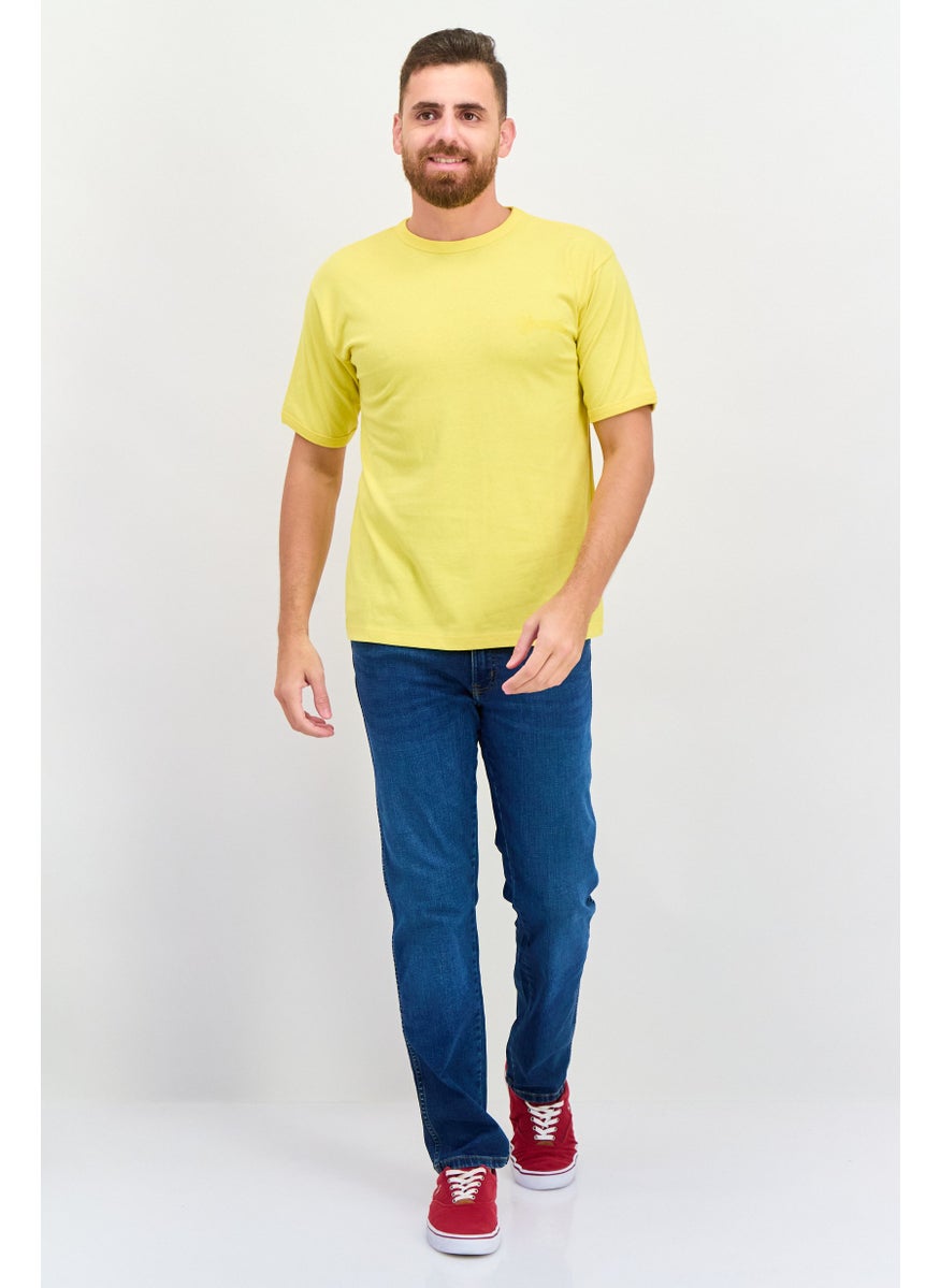 Wrangler Men Crew Neck Short Sleeves Solid T-Shirt, Yellow  - Image 4