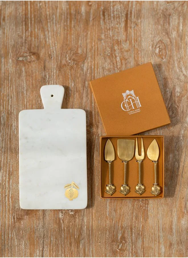 Curate Home Pomegranate Marble Cheese Board and Knives Set