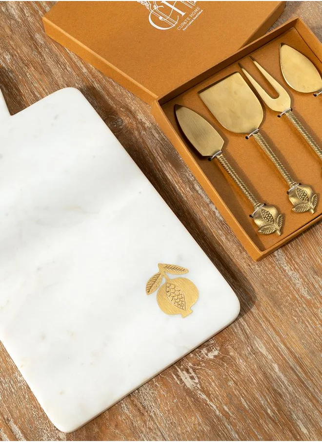 Curate Home Pomegranate Marble Cheese Board and Knives Set