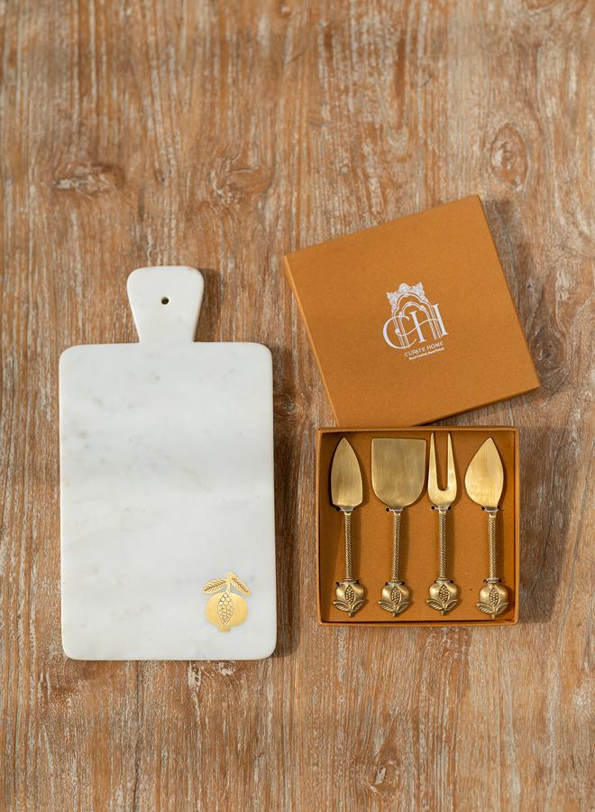 Curate Home Pomegranate Marble Cheese Board and Knives Set  - Image 1