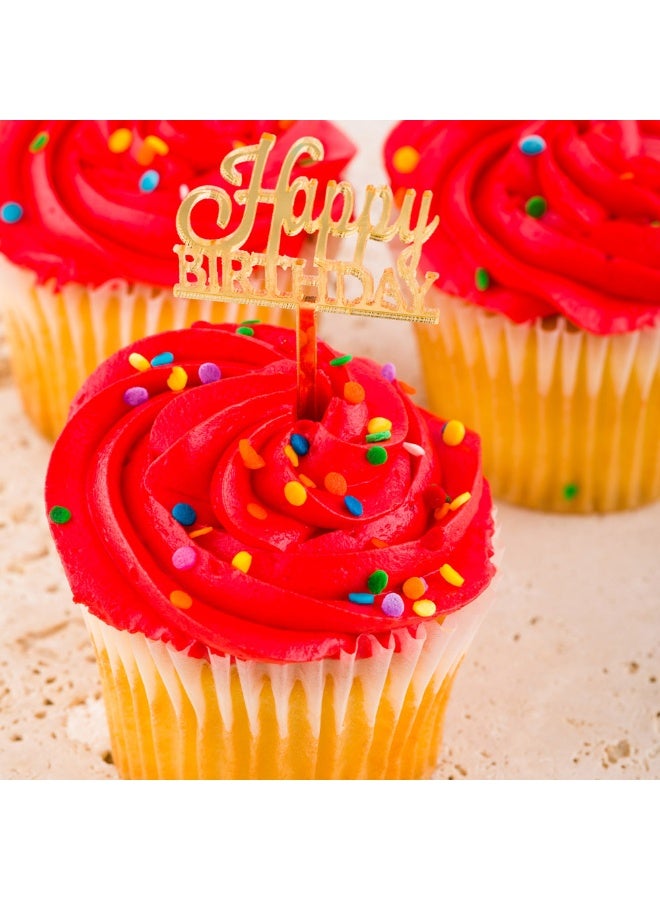 Restaurantware توب كيك توبيرز كعكة عيد الميلاد السعيدة، 100 توبير عيد ميلاد مرآة لكعكات الكب كيك - للحفلات والاحتفالات، لن تغمر في المعجنات، زينة كب كيك أكريليك - Image 3