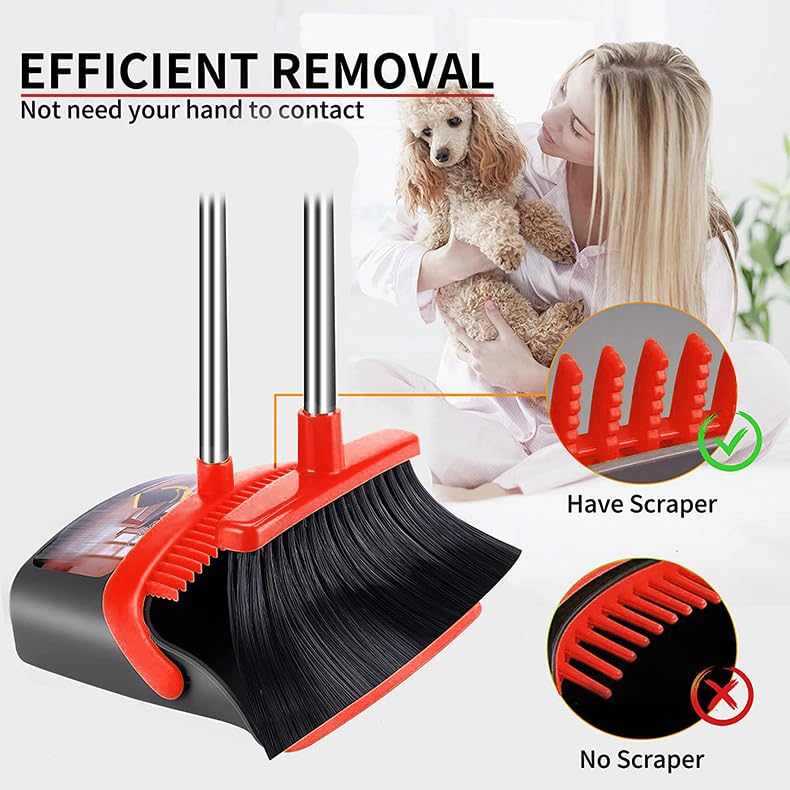 DJDTDTY 2-Pack is More economical,Brooms with Dustpan Combo Setï¼Œ with 52" Long Handle, Dustpan Teeth with self-Cleaning Function, Indoor and Outdoor Sweeping, Perfect for Home Office (Large/Red /2-Pack) - Image 4