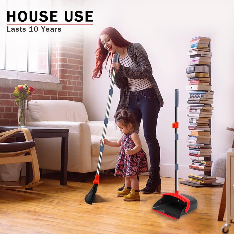 DJDTDTY 2-Pack is More economical,Brooms with Dustpan Combo Setï¼Œ with 52" Long Handle, Dustpan Teeth with self-Cleaning Function, Indoor and Outdoor Sweeping, Perfect for Home Office (Large/Red /2-Pack) - Image 5