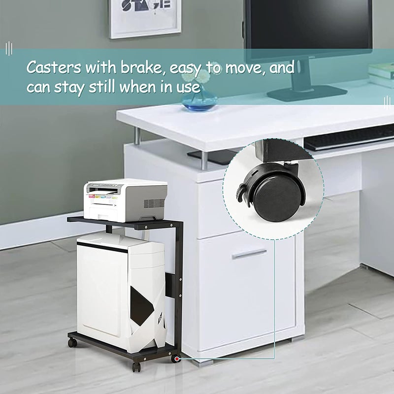 INDIAN DECOR INDIAN DECOR 35221 Printer Stands Computer Tower Stand 2Tier CPU Stand Cart Floor PC Holder with Lockable Wheels Fits Most PC Black  - Image 3