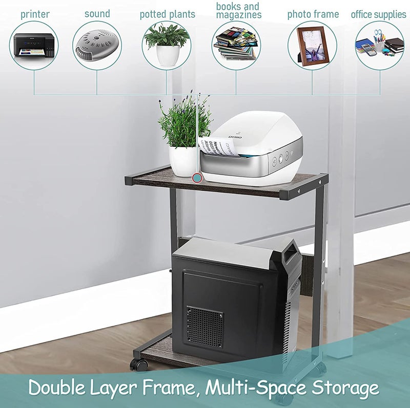 INDIAN DECOR INDIAN DECOR 35221 Printer Stands Computer Tower Stand 2Tier CPU Stand Cart Floor PC Holder with Lockable Wheels Fits Most PC Black  - Image 5