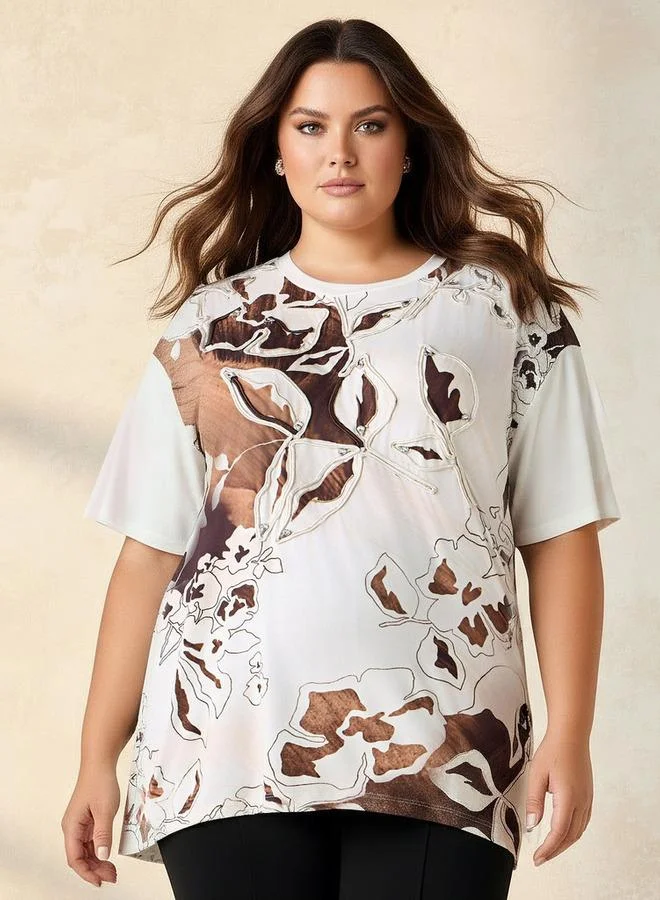 Ulla Popken Ulla Popken Relaxed Fit T-shirt with Applique Accent